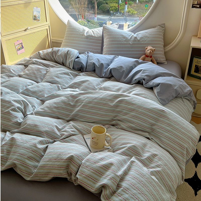 豆豆全棉水洗棉提花四件套ins风卧室床上用品网红同款轻奢四件套