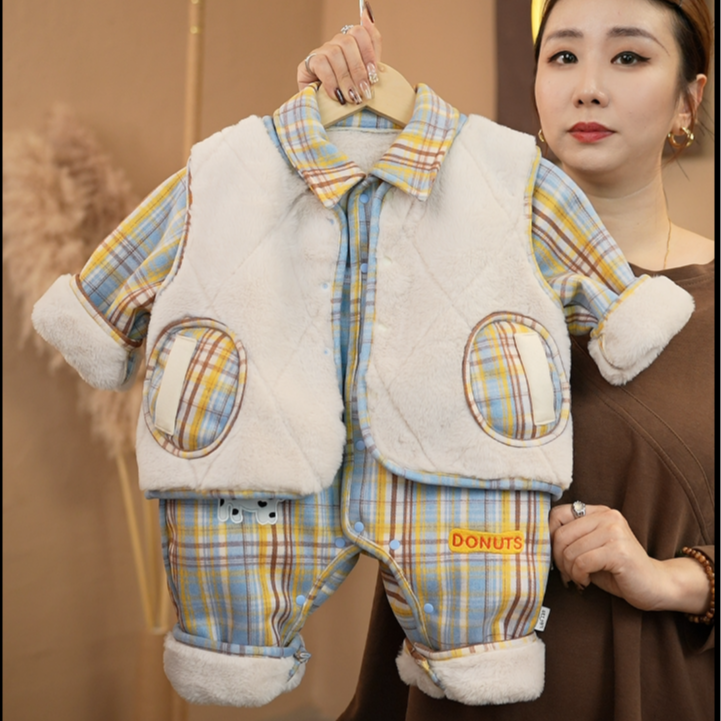 【S三小只狗】冬季新款婴幼男女宝外套加绒加厚背心马甲连体衣