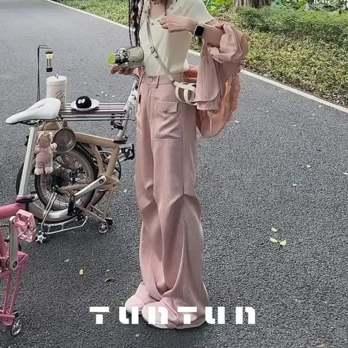 【追风少女】夏季休闲减龄运动设计高腰后中长裤宽松