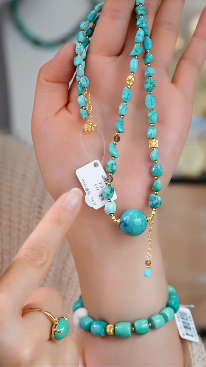 银S925镀金镶嵌绿松石项链发货多样性