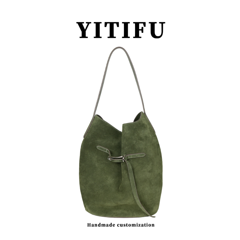 YITIFU水桶包磨砂牛皮斜挎包通勤单肩包大容量女包