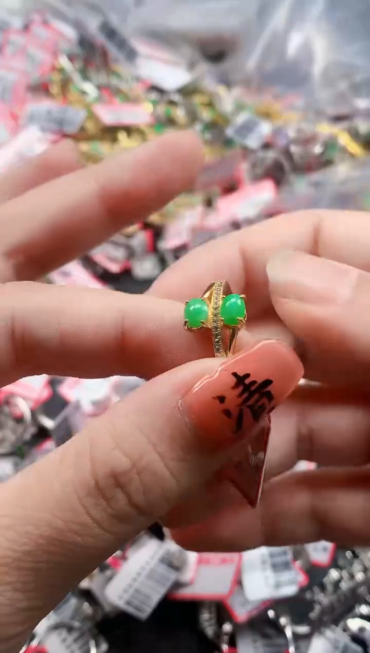 银S925镶嵌戒指翡翠天然A货缅甸翡翠