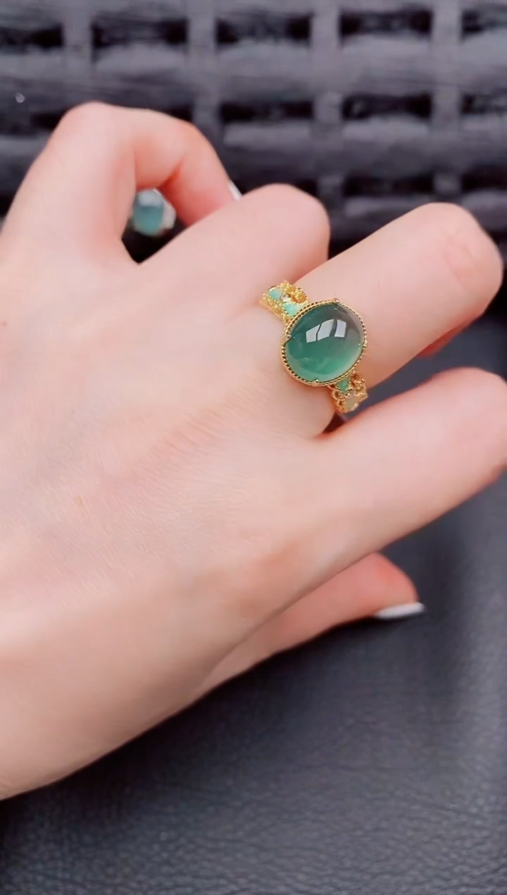 【闪购商品】翡翠戒指银S925镶嵌天然a货翡翠436