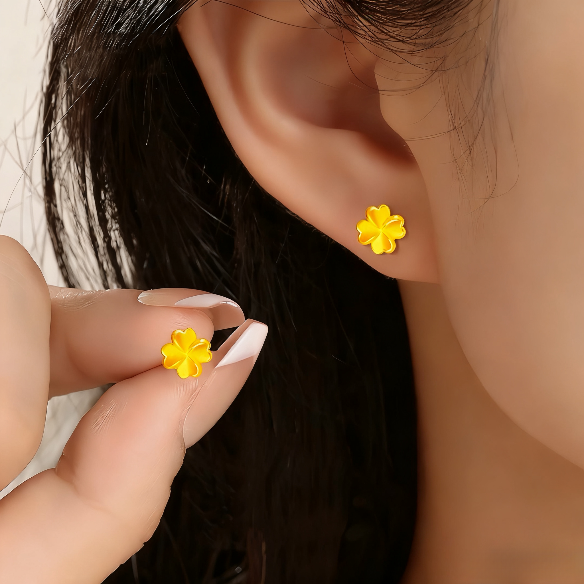 合金耳饰 合金耳钉【爱心四叶草耳钉】女款时尚潮流寓意美好