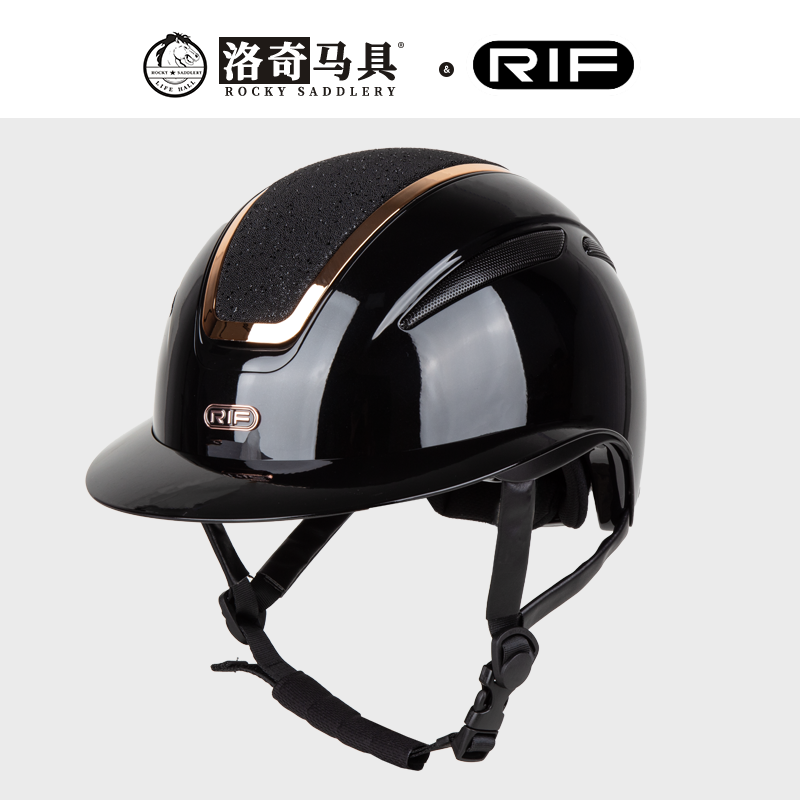 CavassionRIF 亮黑盔体星耀马术头盔可调节时尚洛奇马具 8101322