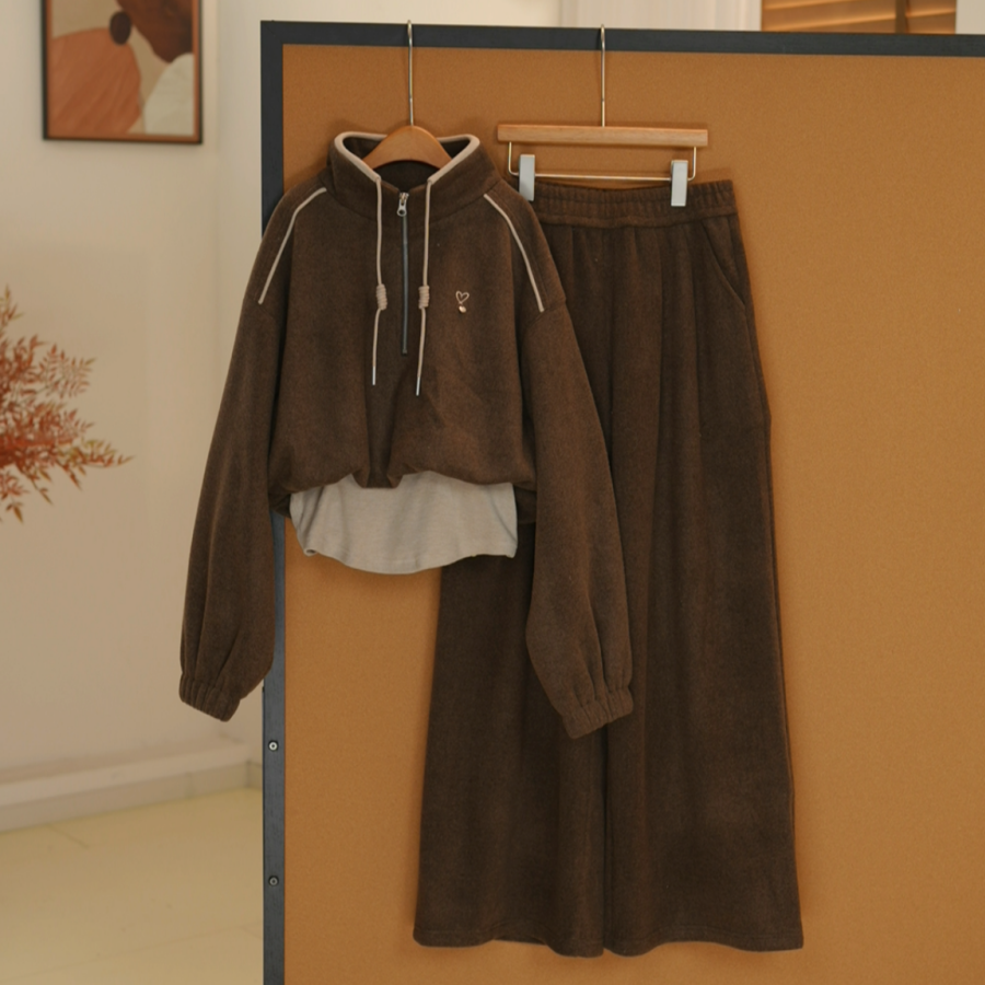 秋冬女大童加绒卫衣套装加厚休闲卫衣+休闲卫裤两件套亲子-SW756