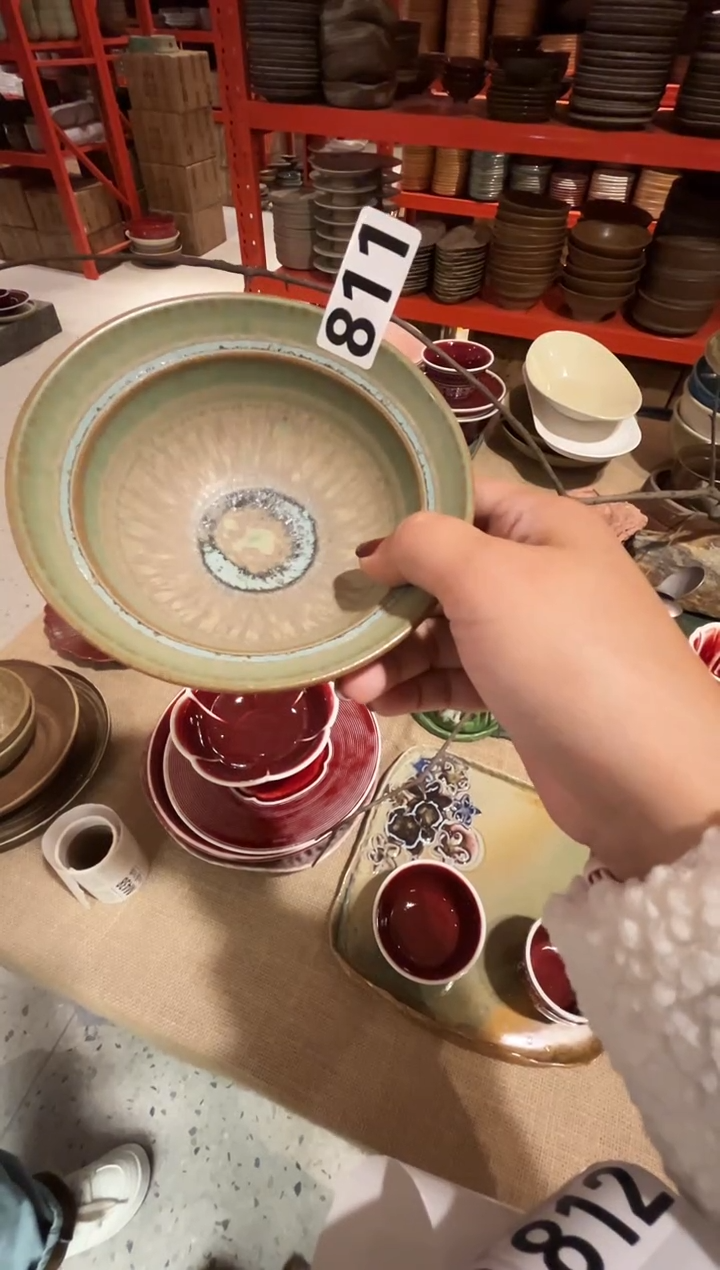 瓷片爱***饭811窑变绿双圆碗