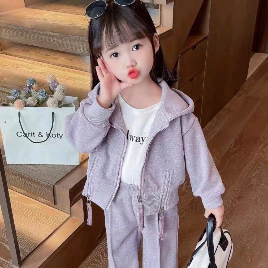 【秋上新】女童秋季新款休闲时髦运动套装儿童套装女宝宝休闲两件套