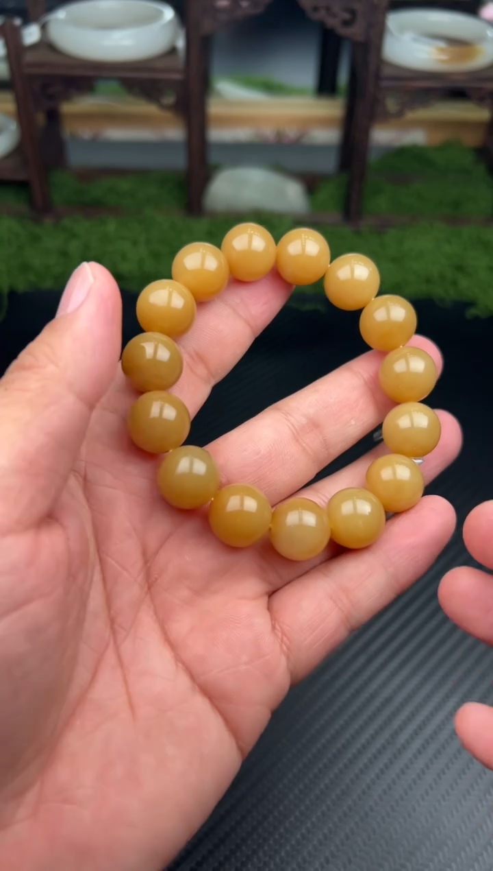 未镶嵌手串和田玉若羌微色差卡14m