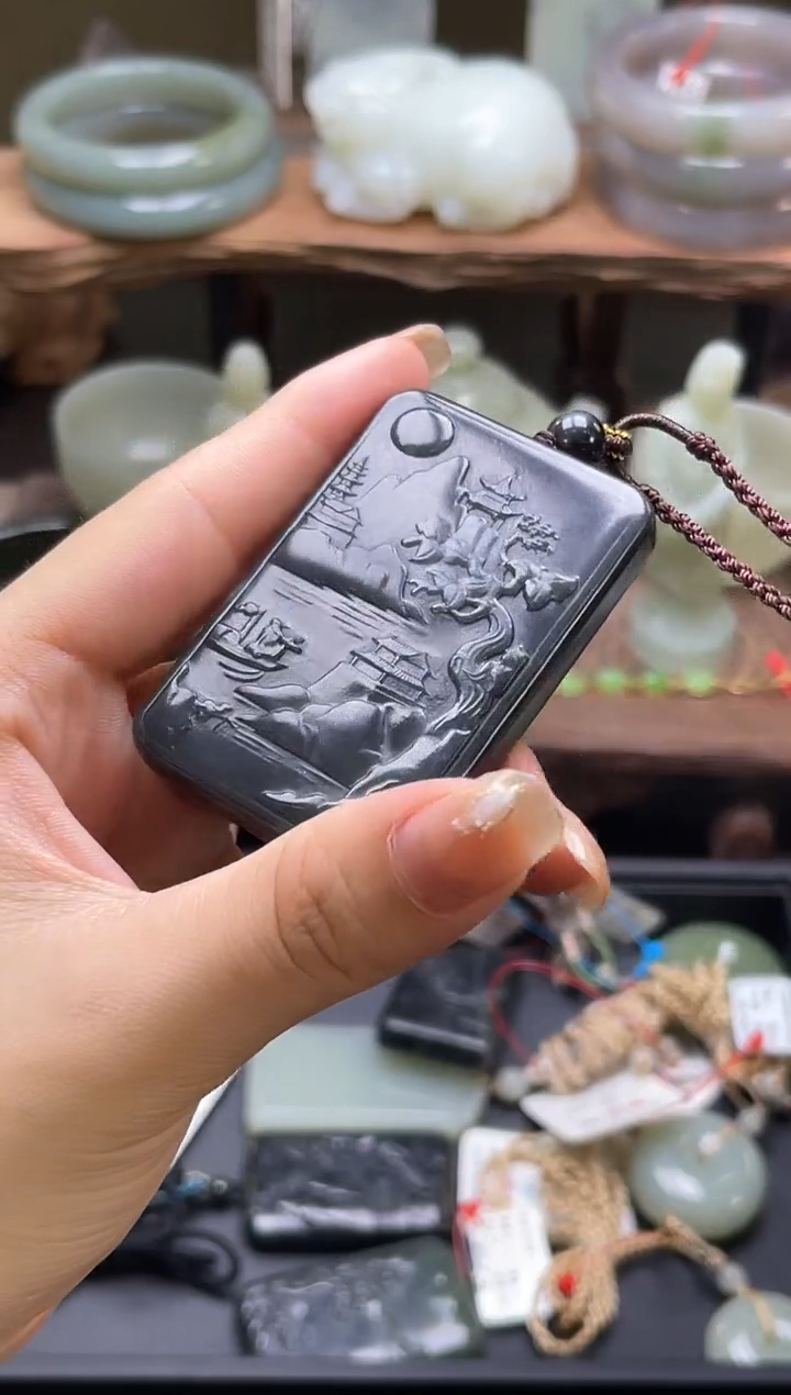 【闪购商品】和田玉吊坠未镶嵌毛毛矿青花  山水无事牌9003180
