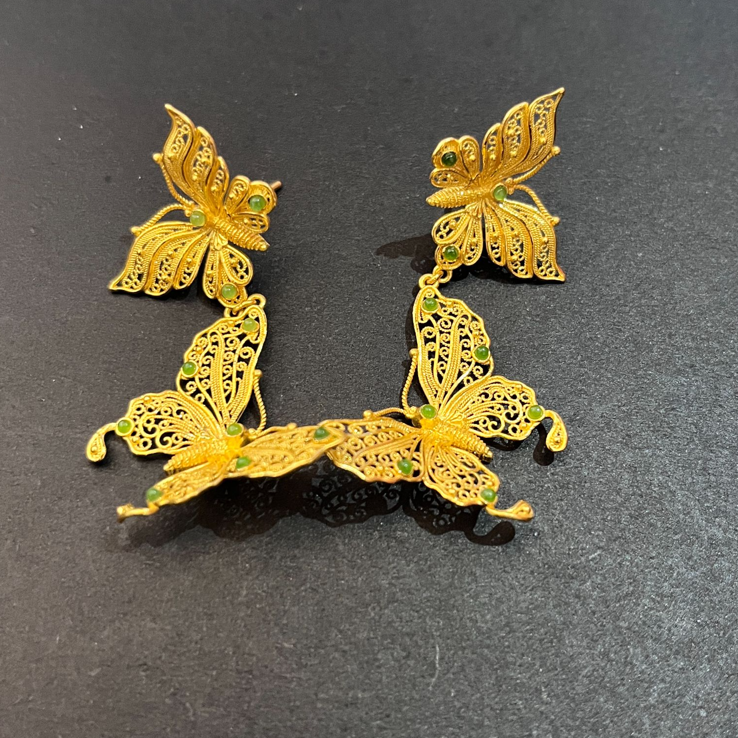 鳳喆錾刻镂空花丝工艺设计师款蝴婚嫁国风耳钉(一对)足金999
