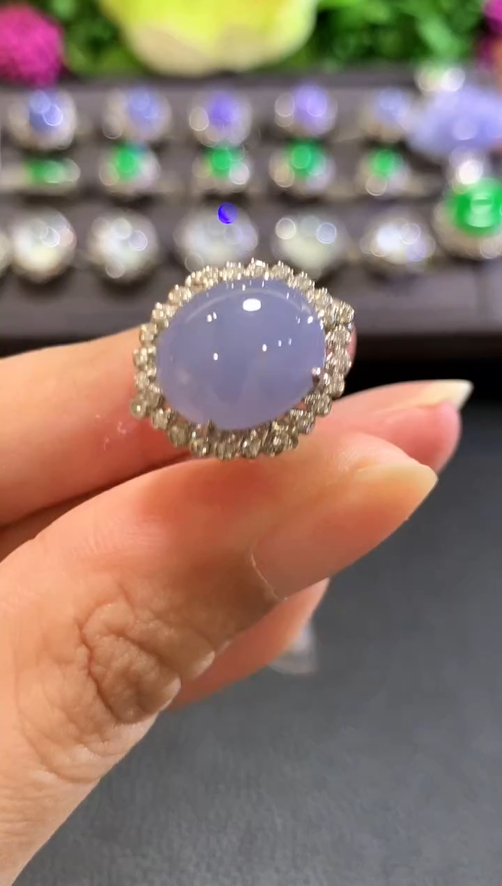 18K金镶嵌戒指翡翠b119紫色有色差