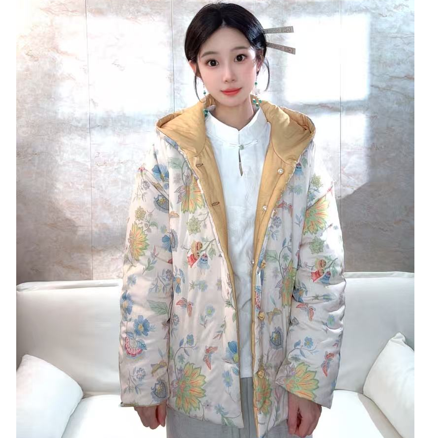 A2006连帽款冬季女中式文艺新款加厚中国风棉衣外套【袁】