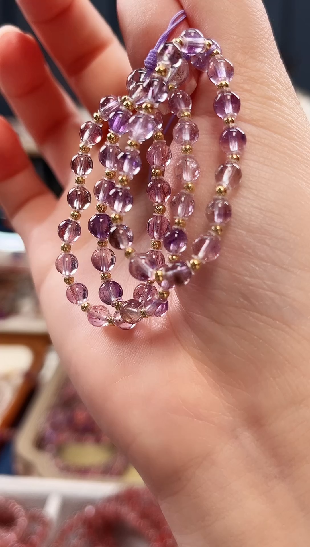 未镶嵌手串水晶紫发超七手机链4mm【多样性发一】