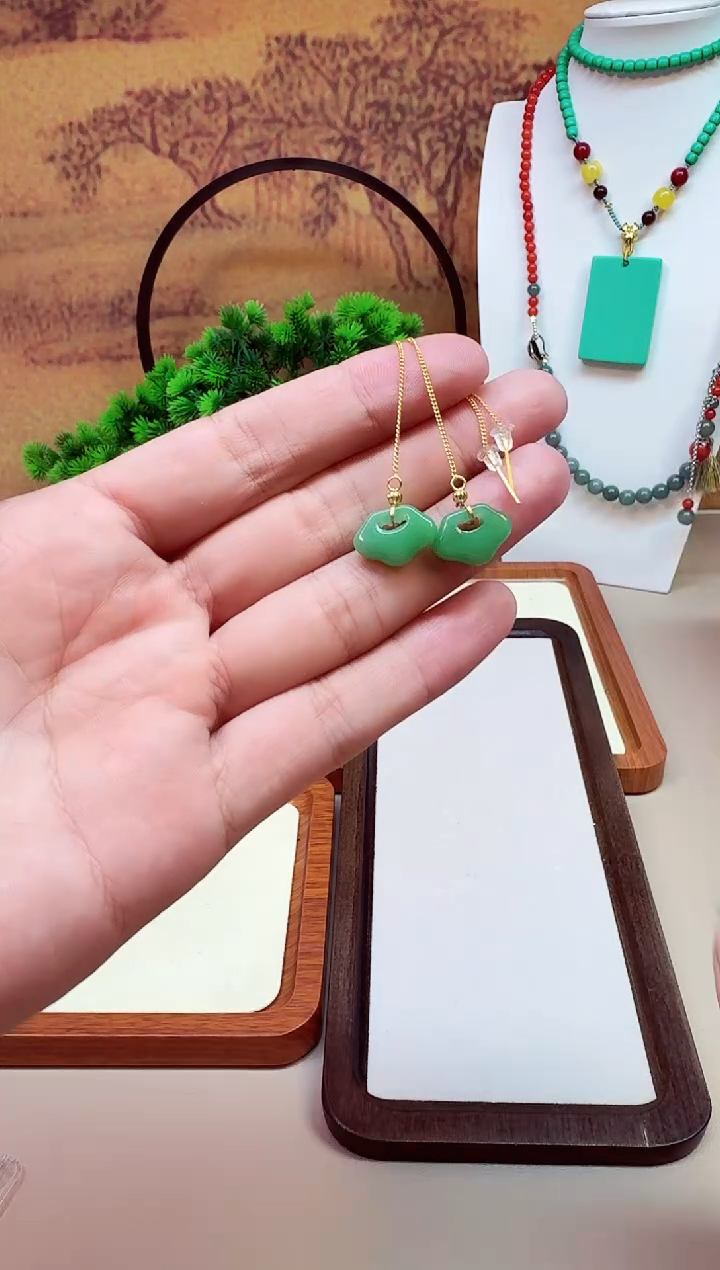 和田玉14K金镶嵌耳饰E404