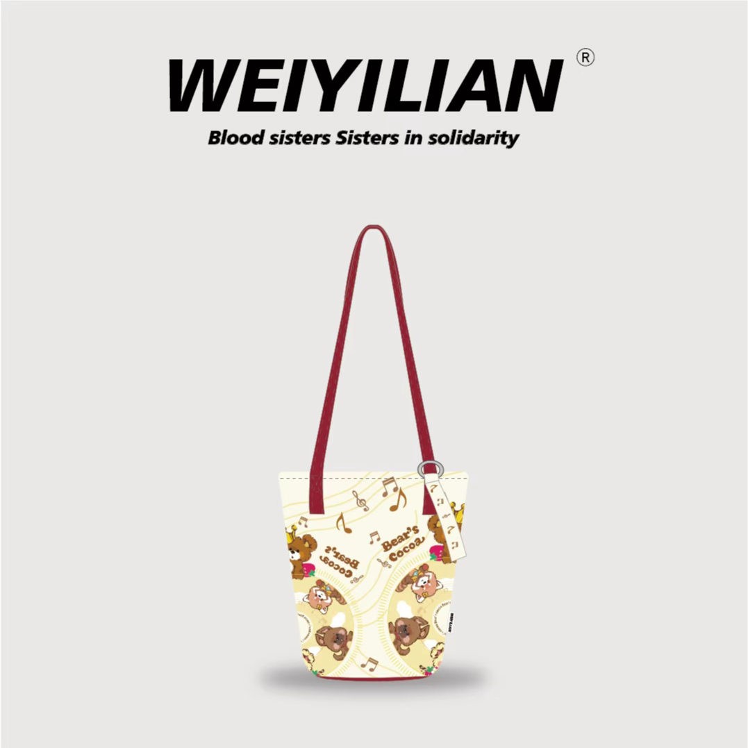 WEIYILIAN唱片小熊购物袋单肩斜跨大容量日常通勤水桶包WYL561-39