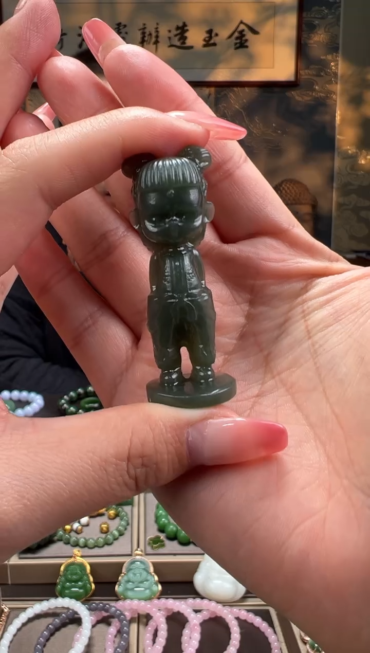 【闪购商品】和田玉摆件未镶嵌哪吒湖水绿