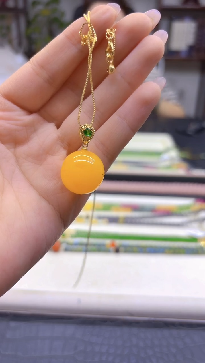 蜜蜡吊坠(赠链)14K金镶嵌DIY款D02