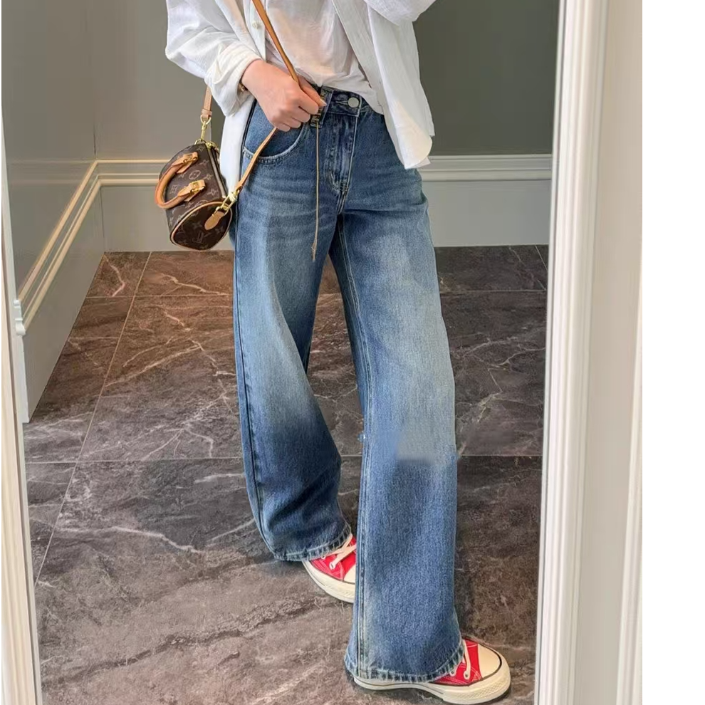 SU【785】86花  愫玥 MWMA超火爆款窄版阔腿裤2025春季新款无弹牛仔