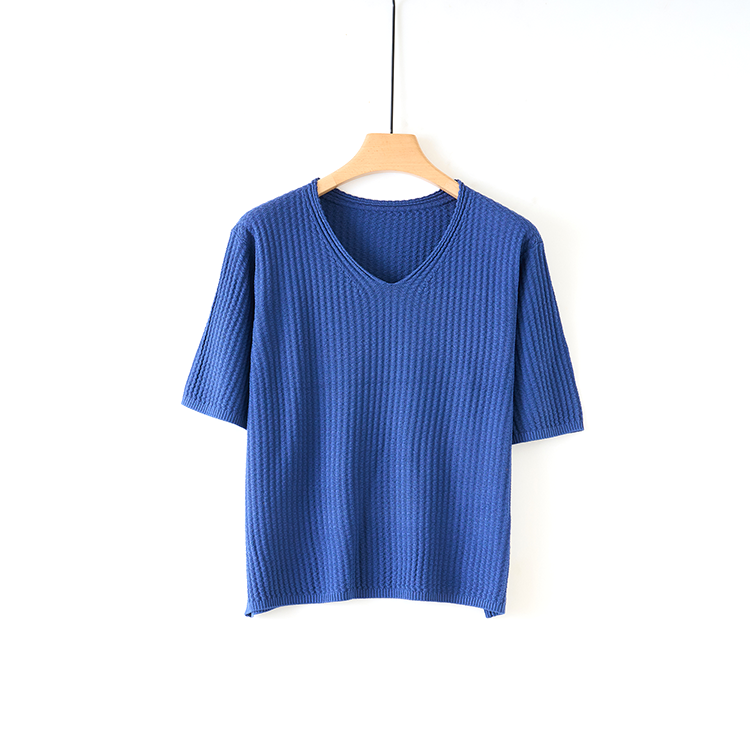 东达蒙古王【100%桑蚕丝】新款纯色优雅气质V领T恤上衣女-DMW5570T