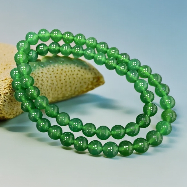 天然阳绿菠菜绿玉石项链10MM58颗时尚锁骨链男女款