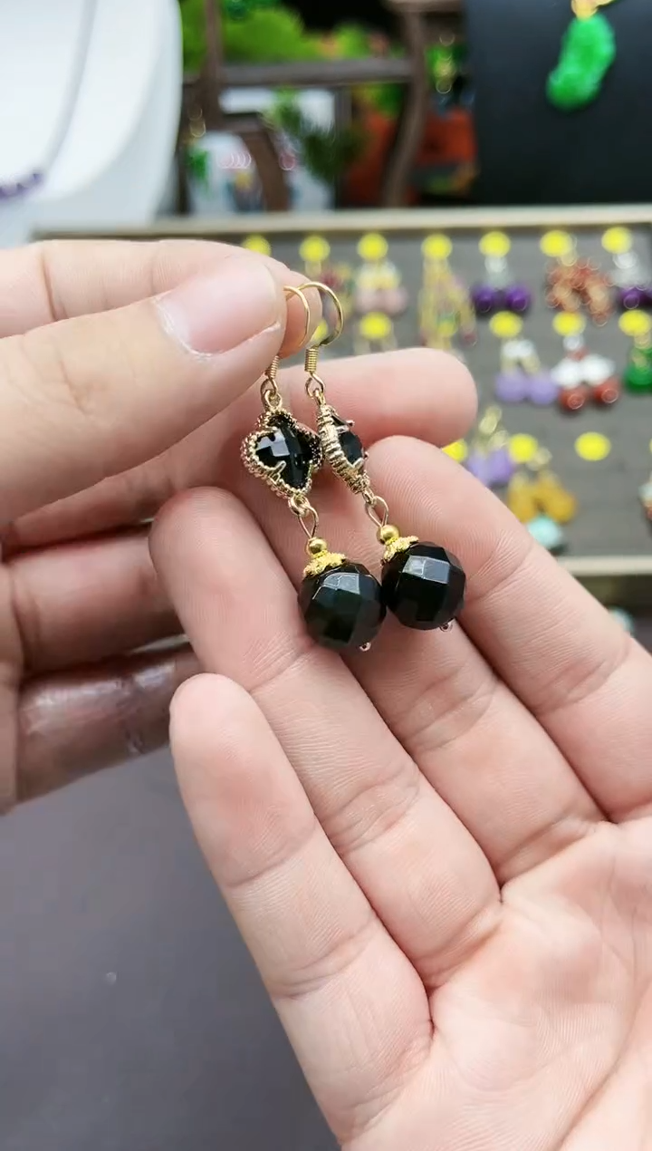 【闪购商品】黑曜岩耳饰银S925镶嵌115000