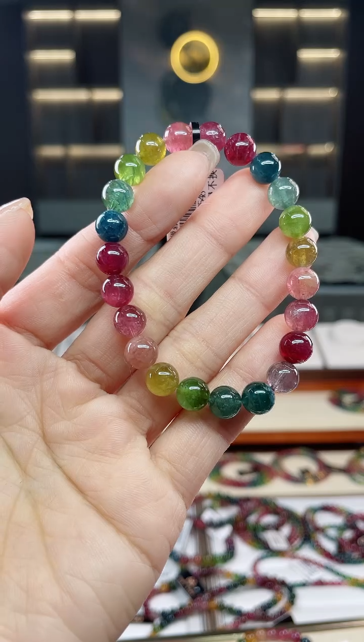 未镶嵌老矿碧玺彩虹单圈手串8mm+碧玺多样性发一条 T