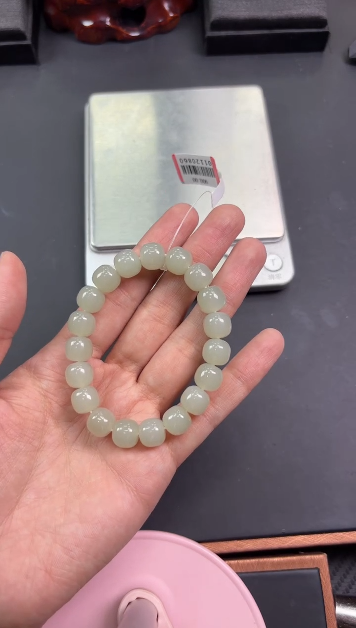 【闪购商品】和田玉手串未镶嵌且末微色差近矿卡10老型珠