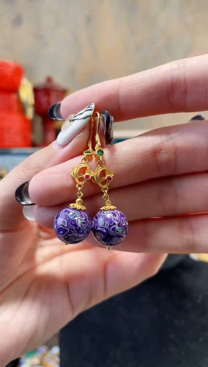 【闪购商品】非遗犀皮漆精品耳环紫色