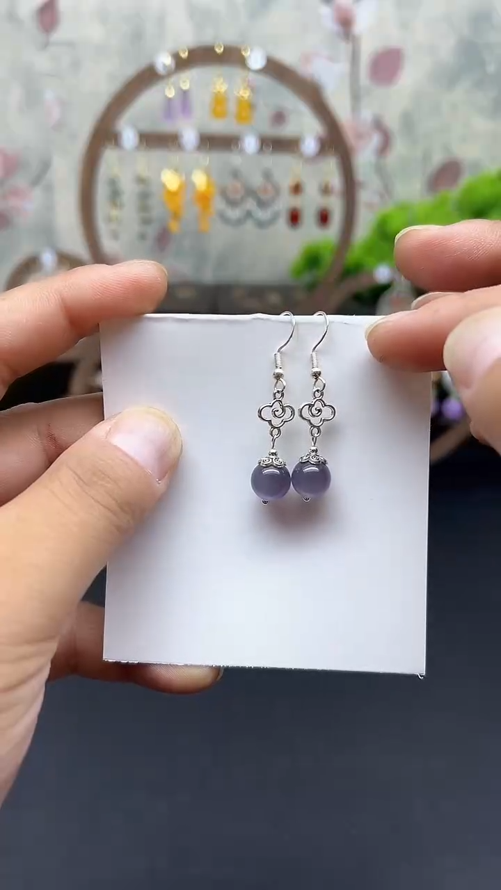 银S925镶嵌石英质玉耳饰121