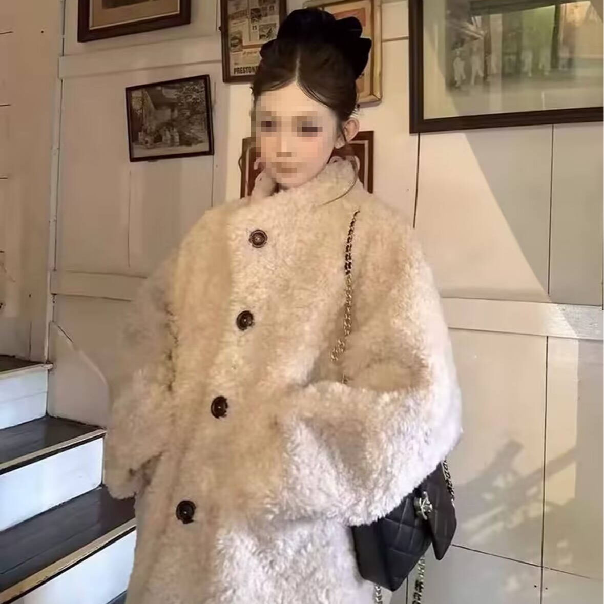 慵懒雪松廓形环保仿羊羔毛皮毛一体女秋冬加厚中长款毛毛外套女