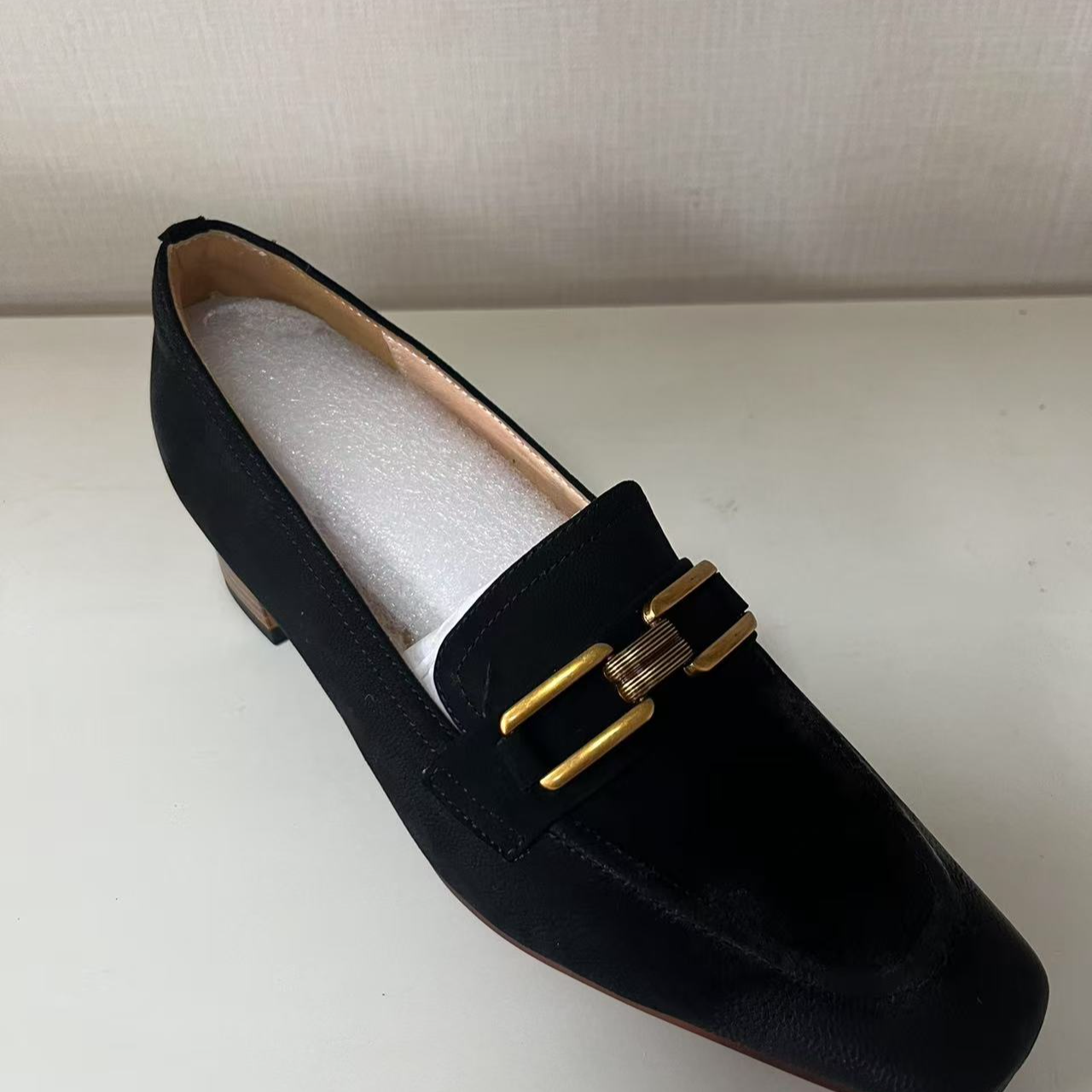 8123黑色粗跟乐福鞋