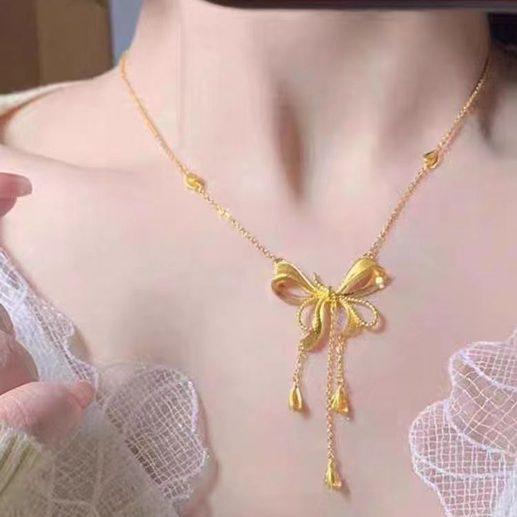 铜合金项链 新款在逃公主蝴蝶结项链女款爱心流苏一体链气质b