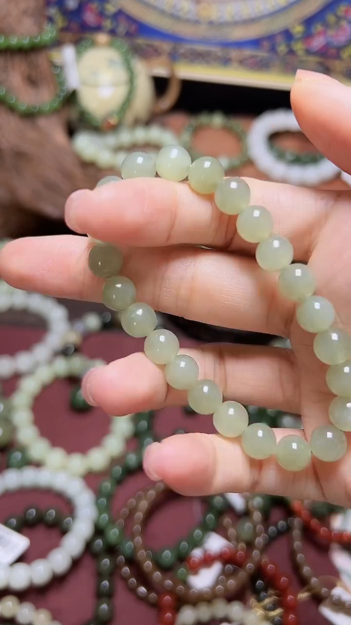 未镶嵌手链和田玉8mm晴水圆珠