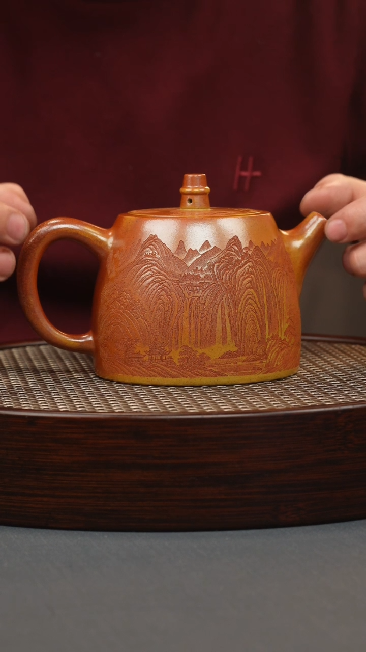 【闪购商品】紫砂茶壶火云烧 汉铎 山水