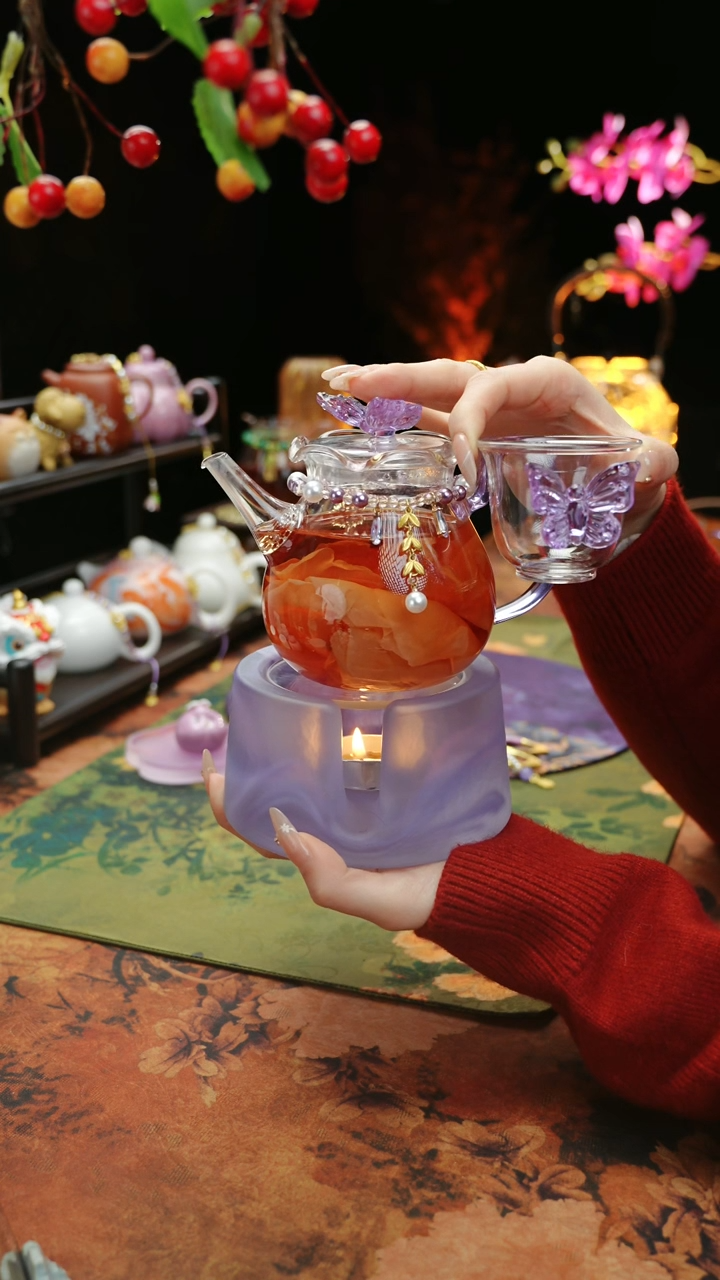 【闪购商品】紫色温茶台+茶壶+链子+杯子