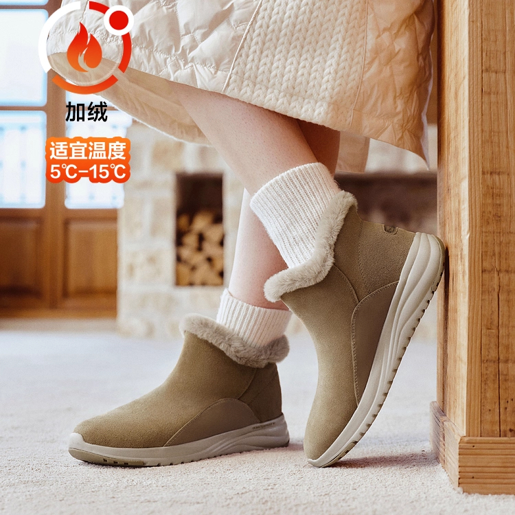 斯凯奇2025秋新款女加绒保暖雪地靴厚底中帮靴防寒棉鞋144771C