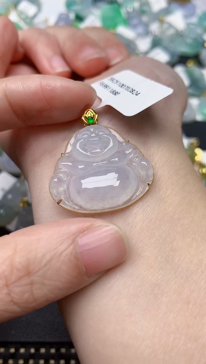 颈饰18K金镶嵌翡翠天然缅甸A货翡翠