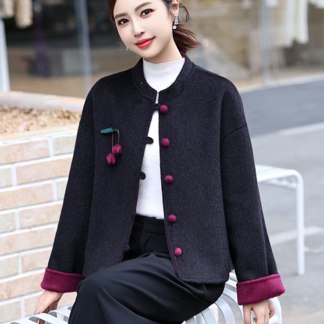 小香风双面羊毛呢短外套女2025秋冬款时尚百搭显瘦洋气妈妈装上衣