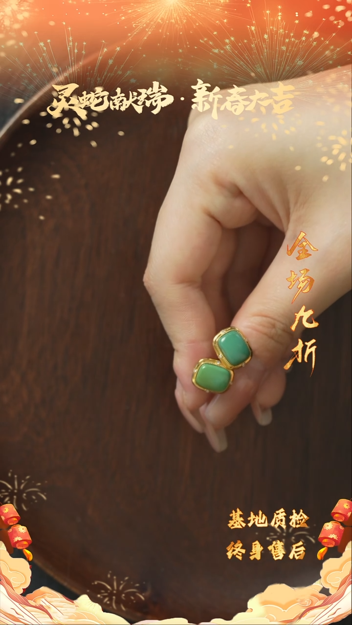 【闪购商品】绿松石X03（多样性发一件）18K金镶嵌耳钉