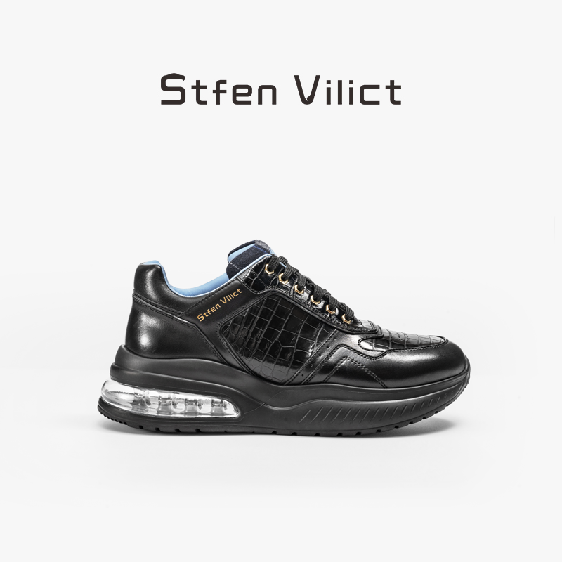 男士休闲潮鞋运动牛皮配鳄鱼皮运动鞋增高百搭鞋子男款SV055-BK