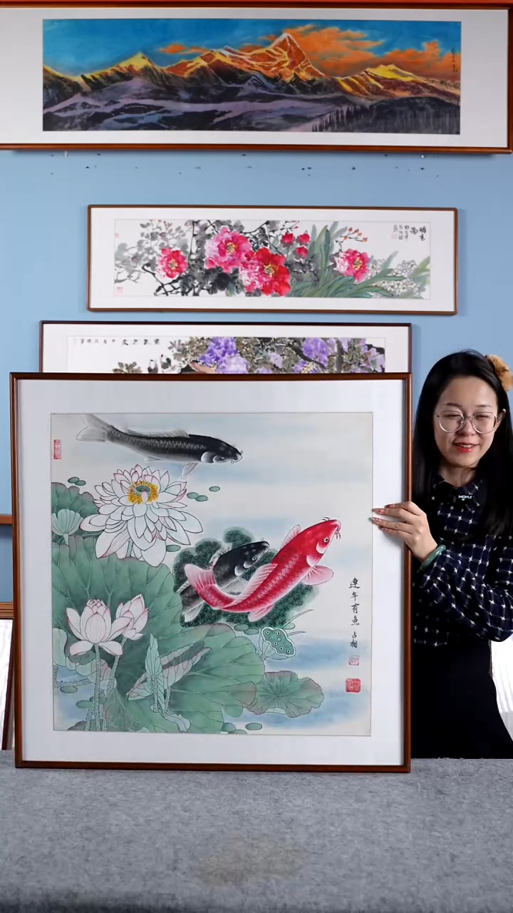 【闪购商品】国画胡占相《连年有余》手绘带框83*83