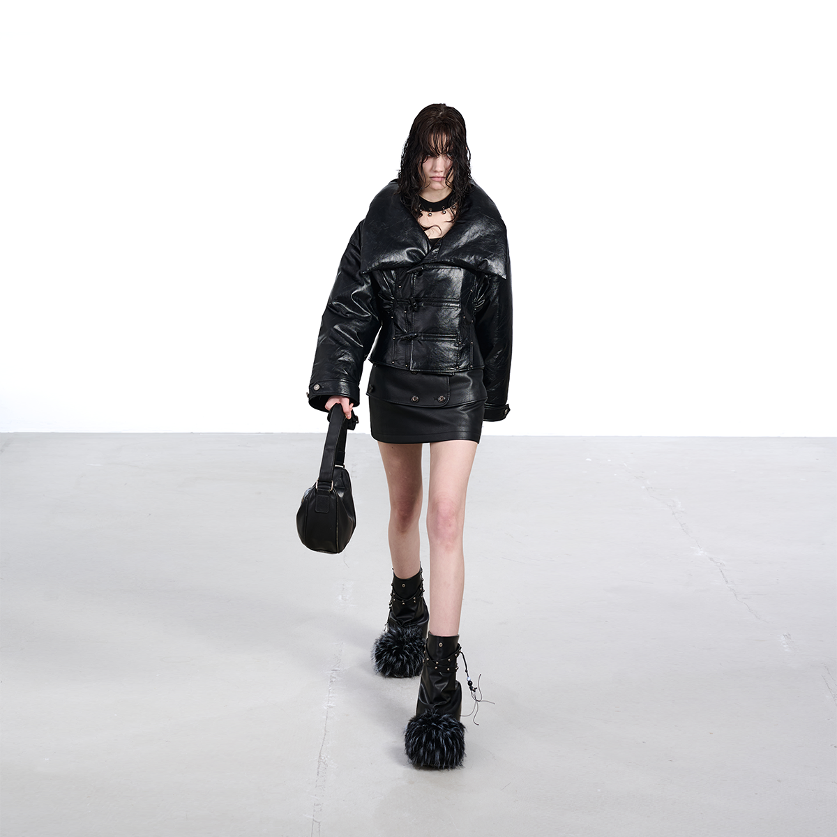 NN-NORTH NODE 90白鸭绒盘扣新中式皮羽绒服短外套