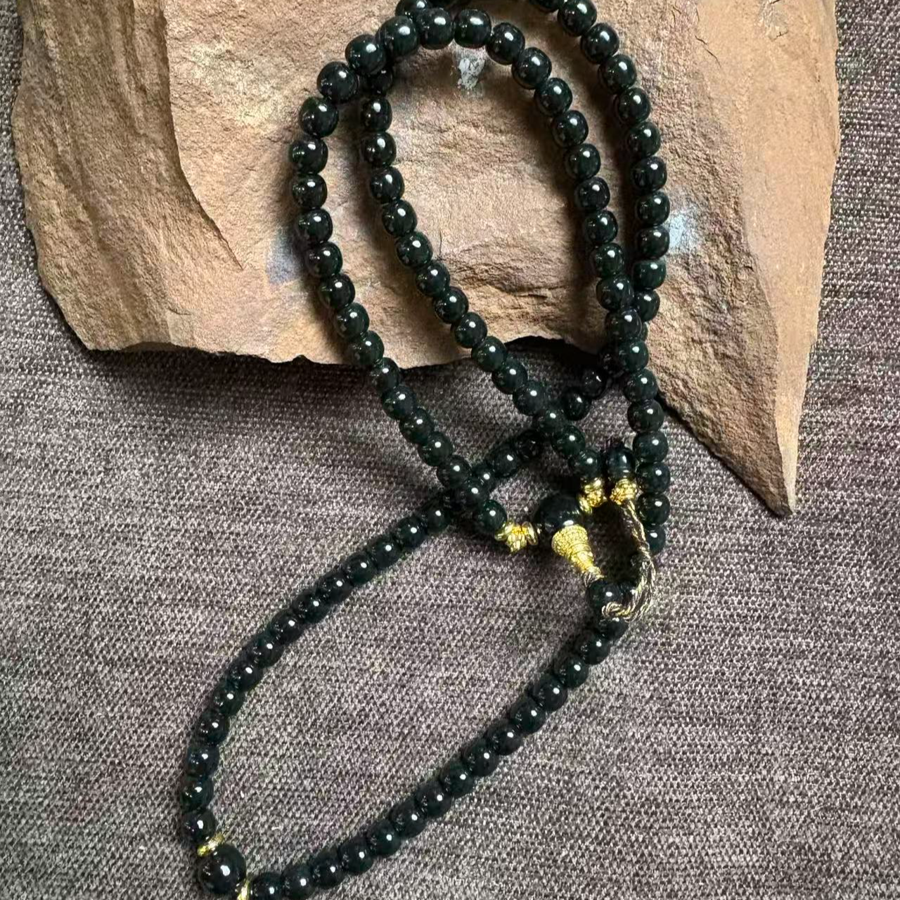 和田玉塔青卡6小米珠108颗素款颈饰项链