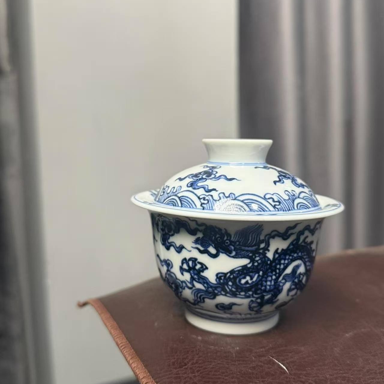 微瑕福利海水双龙盖碗