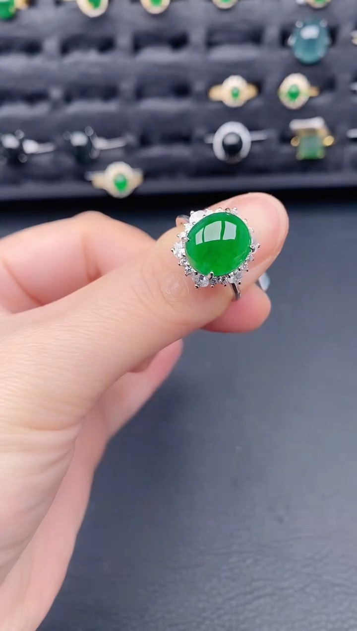 银S925镶嵌戒指翡翠天然a货翡翠308