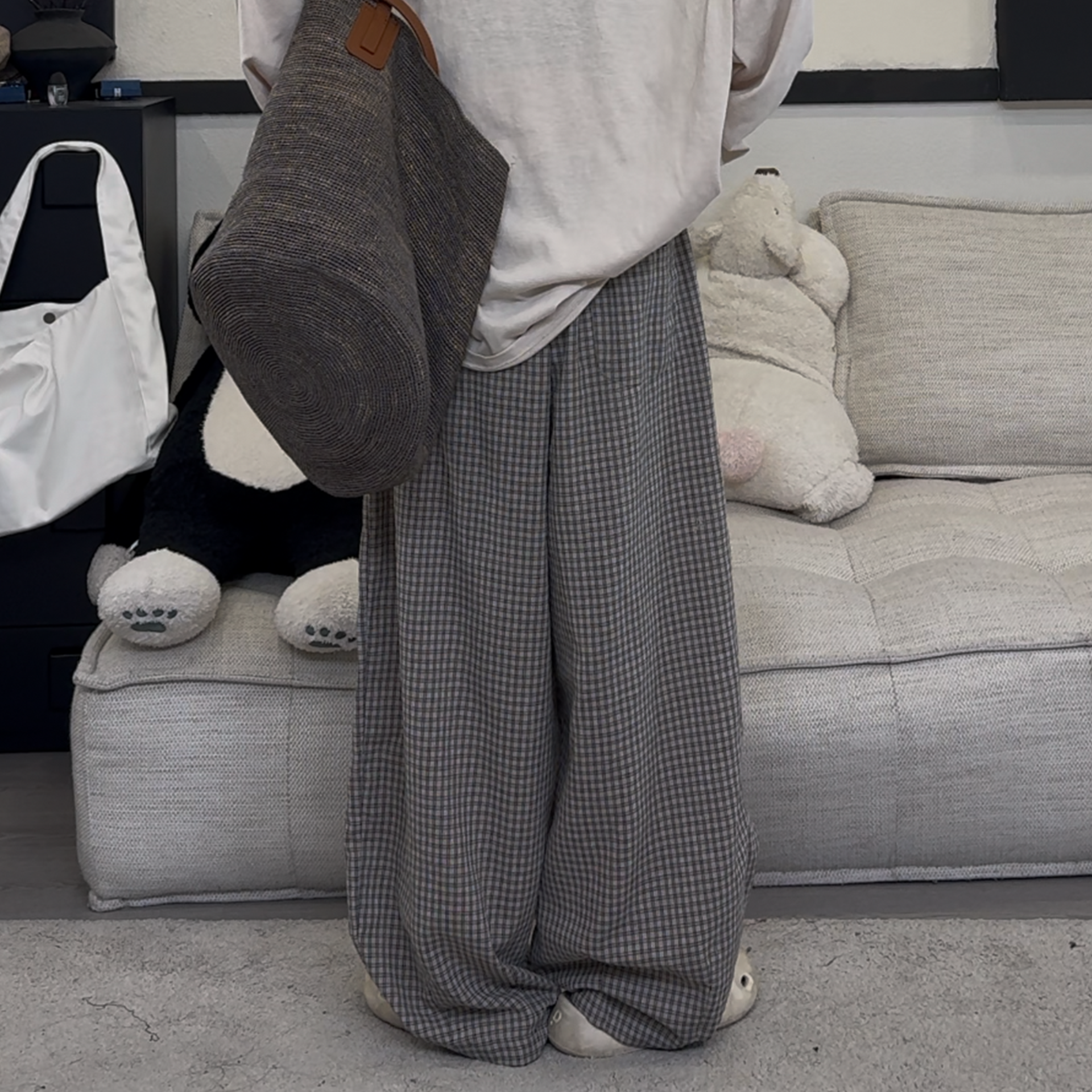 橘子罐头卫卫新款休闲百搭宽松复古格子裤