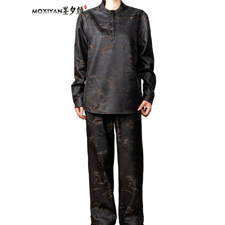 【墨夕颜】2025秋季新款香云纱男士见山暗纹提花加绒套装-MH-1073-T