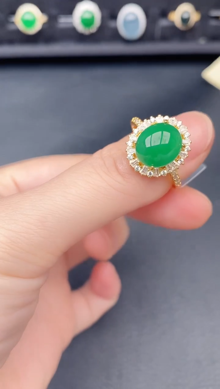 银S925镶嵌戒指翡翠天然a货翡翠236