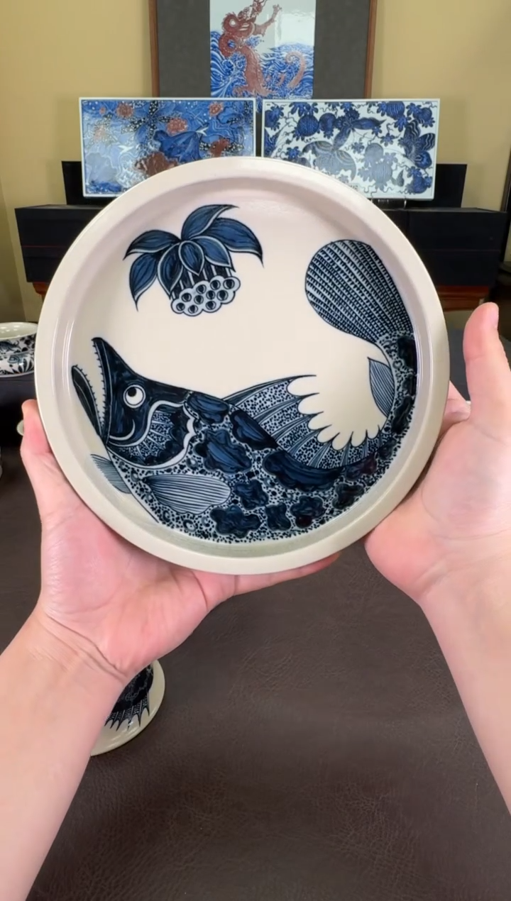 【闪购商品】二号釉大鳜鱼纹壶承